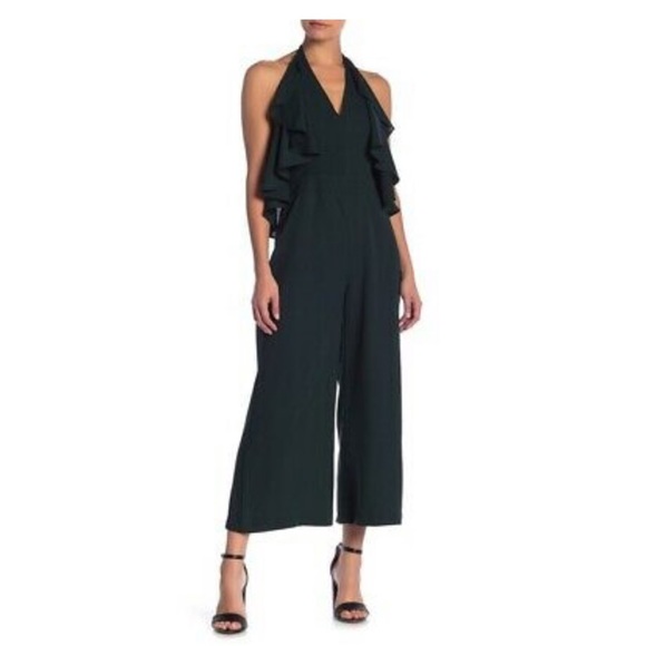 Romeo & Juliet Couture Pants - Halter green ruffle jumpsuit